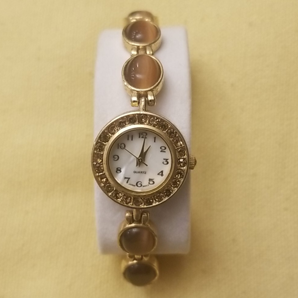 TIGER EYE Stone and Gold Tone Ladies Watch
